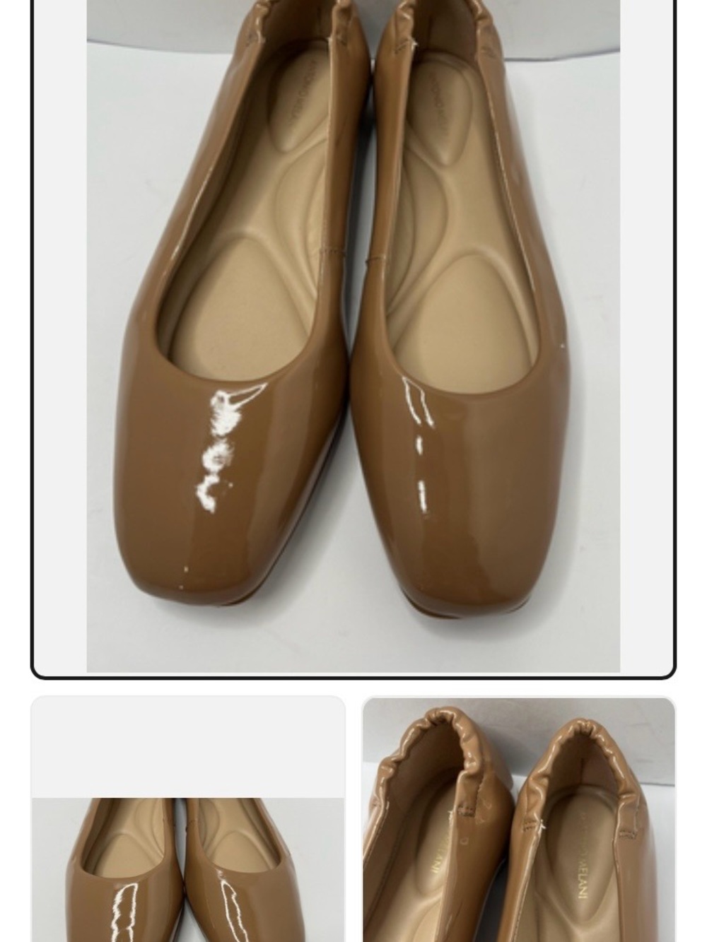 ANTONIO MELANI Patent Tan Square-Toe Ballet Flats